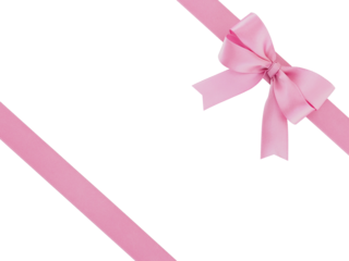 diagonal border wrapping with pastel pink ribbon bow isolated on transparent