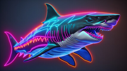 Fototapeta premium a close up of a shark with a neon light on it's face