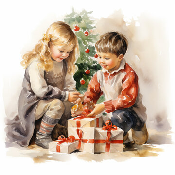 children with christmas presents