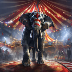 Elephant in a circus. - obrazy, fototapety, plakaty