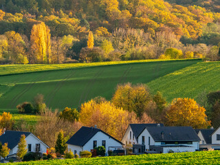 Neubaugebiet in herbstlicher Landschaft