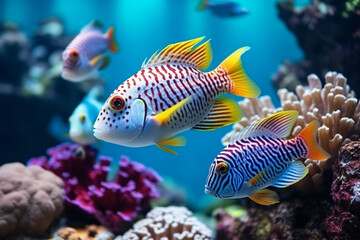 Fototapeta premium Group of colorful fish and sea animals in the ocean,ai generated