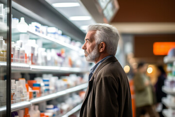 A man who chooses to buy medicine in a pharmacy,ai generated