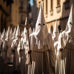 Holy Week procession in Spain. - obrazy, fototapety, plakaty