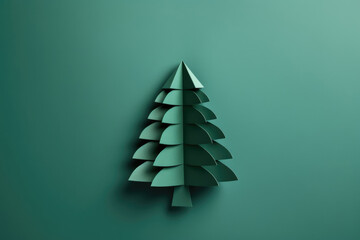 Eco christmas concept background. Green paper cut pine tree template - obrazy, fototapety, plakaty