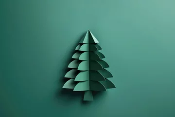 Foto op Canvas Eco christmas concept background. Green paper cut pine tree template © Aliaksandra