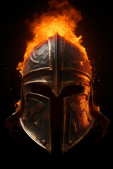 Dark Knight's Ember Veil - Fire and Smoke -Isolated Helm on fire - black background