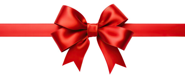 Red ribbon and bow, cut out - obrazy, fototapety, plakaty