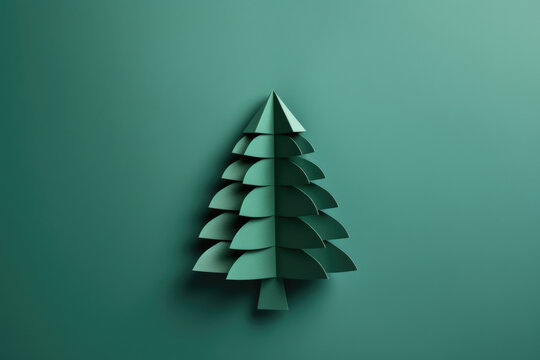 Eco christmas concept background. Green paper cut pine tree template