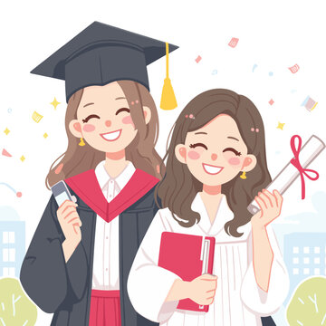 
Illustration depicting the celebration of a successful female student's graduation.