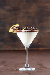 sweet dessert condensed milk with chocolate and fruits ganache pudding