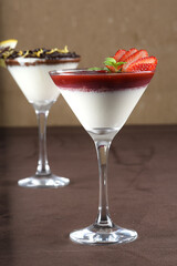 sweet dessert condensed milk with chocolate and fruits ganache pudding