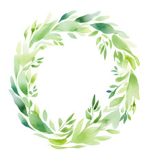 a watercolor wreath decorated with green leaves