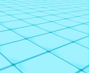 Obraz premium Rendering reflective surface or floor made of square tiles in blue