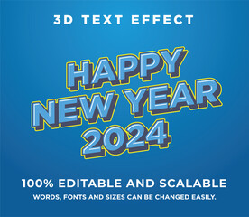 Fully Editable Happy New Year 2024! 3D Vector Text Effect Design 