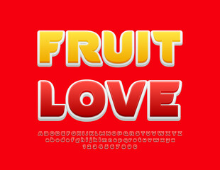 Vector modern Emblem Fruit Love. Trendy Red Font. Artistic Alphabet Letters and Numbers.