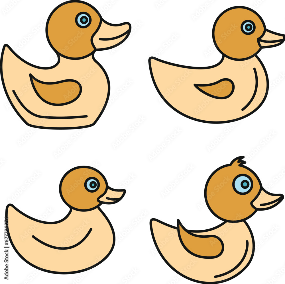Aufkleber duck icons set. outline set of duck vector icons thin line color flat on white