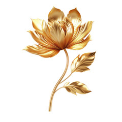 Golden jewellery. Golden metallic chrysanthemum isolated on a transparent background.