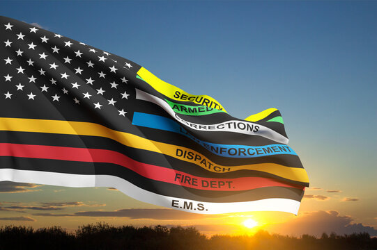 Thin Line First Responder American flag against the sunset