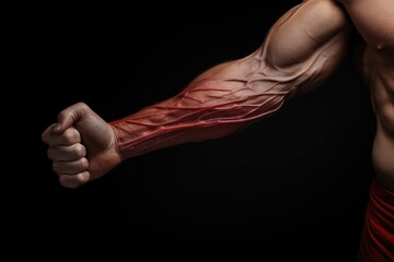 Tense arm closeup with veins bodybuilder muscles