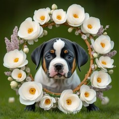 puppy with flowers