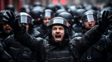 Police during a demonstration. AI Generative