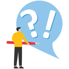 Frequently asked questions concept. People character standing near exclamation mark and question mark. men ask questions and receive answers. Flat cartoon vector icon and illustration set.

 - obrazy, fototapety, plakaty
