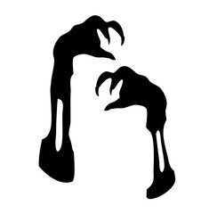 Zombie hands silhouette. Creepy zombie crooked lambs stick out of graveyard ground vector illustration