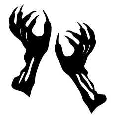 Zombie hands silhouette. Creepy zombie crooked lambs stick out of graveyard ground vector illustration