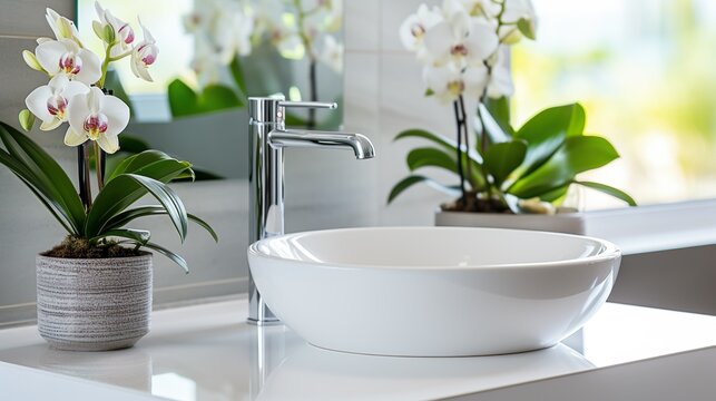 Dise&ntilde;o interior de ba&ntilde;o moderno y minimalista. Generado por IA.