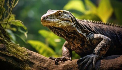 Fototapeta premium A Majestic Lizard Perched on a Towering Tree Branch