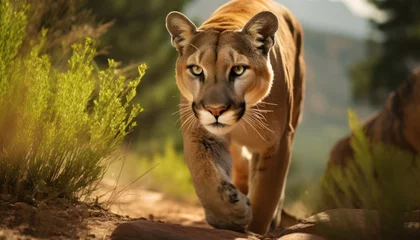 Poster Mountain Majesty: A Majestic Mountain Lion Cougar Roaming Through a Dusty Wilderness © Anna