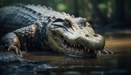 Obraz premium A Majestic Saltwater Crocodile Basking in Serene Waters