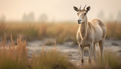 Naklejka na ściany i meble A Majestic Saiga Antelope Surveying Its Kingdom