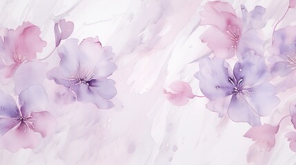  a watercolor painting of pink and purple flowers on a white and pink marbled background with pink and purple accents.