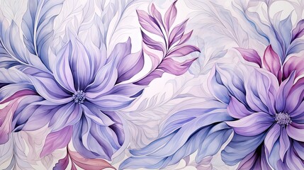  a close up of a painting of purple flowers on a white background with pink and blue petals on the petals.