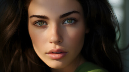 Obraz premium 30 year old woman with radiant and fresh skin, photo shoot, beauty model, light background, close-up of face
