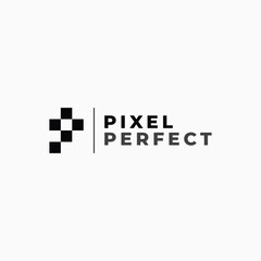 Vector abstract mark logo design for a photography or technology business named Pixel Perfect - obrazy, fototapety, plakaty