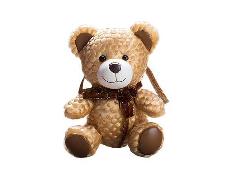 Generate a realistic and detailed image of a classic toy, such as a teddy bear, on a transparent background, capturing the charm and nostalgia associated with childhood