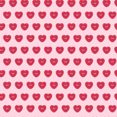 Seamless pattern of heart-shaped sewing buttons on a pink background