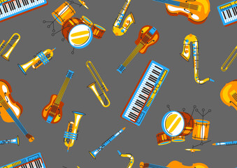 Pattern with musical instruments. Jazz, blues and classical music.