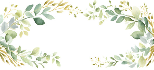 a watercolor wreath decorated with green leaves
