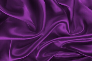Deep, rich, purple colored satin. Folded and flowing background. Luxury fashion concept. Trend color 2022 - Velvet Violet