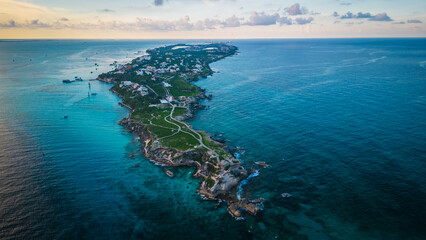 Aerial of Isla Mujeres Mexico travel holiday destination In Caribbean Sea riviera Maya Cancun - obrazy, fototapety, plakaty