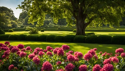 picturesque floral landscape in the heart of spring, where colorful flower and fresh greenery create a breathtaking scene—a meadow of nature's artistry in full bloom.