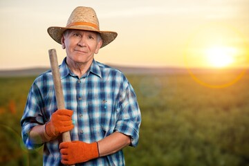 Naklejka na ściany i meble Farmer old man on a farm in the countryside