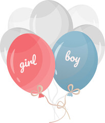 Banner with balloons in blue and rose color, it's a boy, it's a girl, baby shower party concept