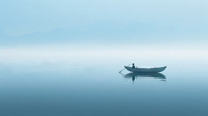  a boat floating on top of a body of water next to a shore with mountains in the backgroud.