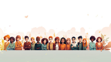 Illustration Group of Diverse People Celebrating Holiday Unity Day Concept with Copy Space.