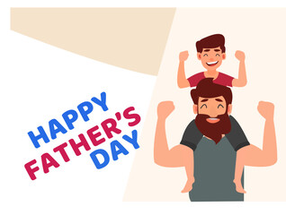 Fototapeta na wymiar Banner of father with son on shoulders for the father's day celebration